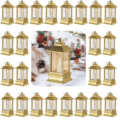 Staymoment Mini LED Laterne outdoor: 24er Set 9 cm super klein Gold Laterne Deko mit LED Kerze als Hochzeit Party Ramadan Balkon Deko hängend Gartendeko
