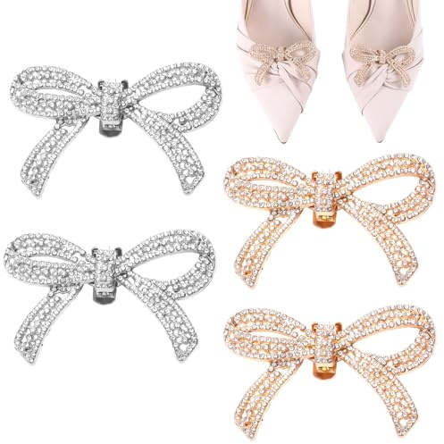 Mikovivi 4 Pinzas para Zapatos con Lazo de Diamantes de Imitación, Abalorios para Zapatos con Diamantes de Imitación Brillantes Desmontables Hebillas Decorativas para Zapatos para Mujer para Bodas