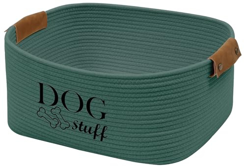 Geyecete Quadratischer Aufbewahrungskorb für Hundespielzeug, aus Baumwollseil Weave, Aufbewahrungsbehälter für Haustierspielzeug und Zubehör,Hundekleidung -Grun