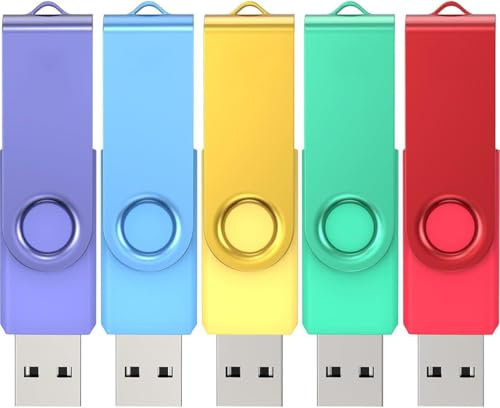 Lot Clé USB 3.0 64 Go – Wooolken x5 Clés USB Pivotantes Haut Débit avec Adaptateur USB-C et Porte-Clés – Clef USB Colorée pour Stockage Fichiers, Photos, Vidéos, Backup, École, Bureau
