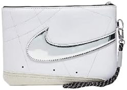 Nike Icon Blazer Wristlet Large Portefeuilles Porte-documents Pochette avec bracelet métallique argenté, Blanc/argenté