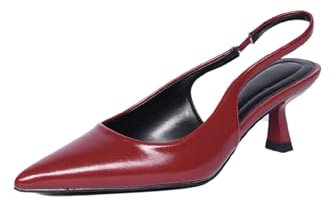 Slingback Donna Tacco Rocchetto 6 cm Cinturino alla Caviglia Decollette in Ecopelle Tinta Unita Tallone Scoperto Sottopiede Imbottito (Bordeaux, Sistema Taglie Calzature EU, Adulto, Numero, Media, 38)