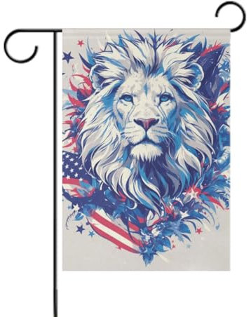Banderas de león de dibujos animados del 4 de julio, Día de la Independencia, para decoración de porche, 12 x 18 pulgadas, doble cara