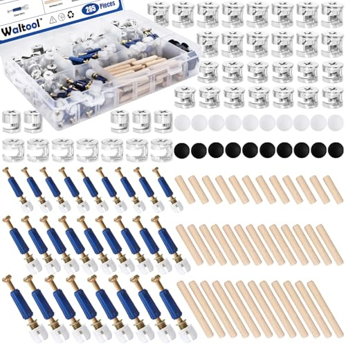 Waltool 285Pcs 3-in-1 Eccentric Wheels Kit, Furniture Cam Lock Fasteners with Dowel, Pre-Inserted Nut, Wood Dowel Pins, Screw Caps, Nut & Bolt Assortment Set Compatible with IKEA