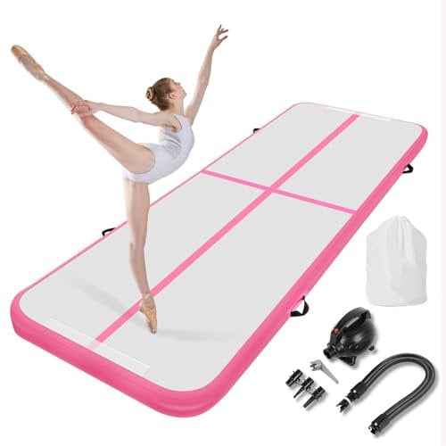 Inflatable Gymnastics Mat Tumble Track Gym Floor Mat 3M 4M 5M 6M Air Tumbling Training Track Thick 10cm with Electric Pump for Gymnastics Home Kids Tumble Training/Yoga/Water/Pilates (Pink, 6m/20ft)