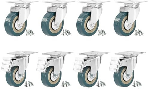 8-Pack Heavy Duty 50mm Swivel Caster Wheels - 2400kg Capacity Rubber Castors with Dual Brakes | Furniture Moving Wheels for Tables, Cabinets & Trolleys | Indoor/Outdoor Use