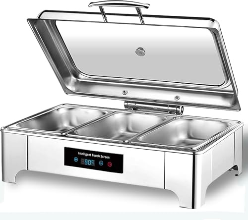 IELSH Chafing Dish Elettrico, 9L Scaldavivande Elettrico per Buffet(1/3) | Contenitore Scalda Cibo Professionale con Controllo Touch Screen e Coperchio in Vetro per Buffet, Feste e Banchetti