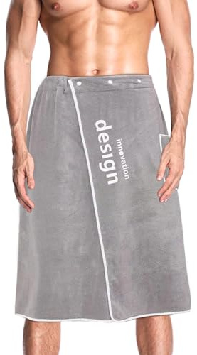 Umllpet 100% Baumwolle Saunakilt für Herren, Sauna Handtuch, Saunakilt Herren mit 4-Fach Verstellbaren Knopfverschluss, für Fitnessstudio, Dusche, Sauna, Spa und Strand, Durchschnittliche Größe(Grau)