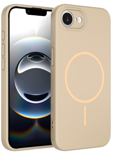 YIBAMI Magnetic Silicone Phone Case for iPhone 16e (6.1-inch),Beige | Compatible with MagSafe,Raised Lens Protection,Precise Cutouts,Responsive Buttons,Snug Fit,Fast Charging,Anti-Slip Grip