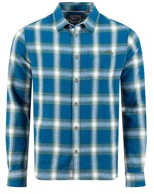 Weird Fish Broxton Organic Cotton Long Sleeve Herringbone Check Shirt Blue Size XL