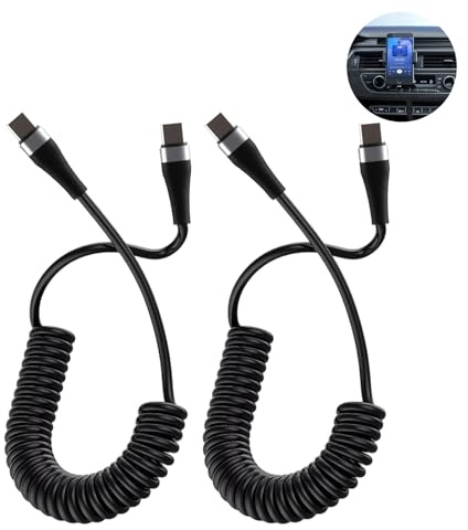 iwui 240 W Cable USB C a USB C Carga Rapida, 2 Unidades Cable en Espiral USB Tipo C 1M Android Auto 5A cable de Carga Rápida de Datos para Galaxy S25 S24 iPhone 17 16 15 MacBook