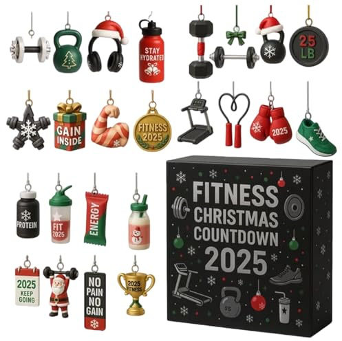 Countdown-Kalender - 2025 Weihnachten 2D Acryl Gym Advent, Workout Countdown Kalender Charm, Festliche Fitness Adventsanzeige für Sportliebhaber | Gym Dekoration für Urlaub Büro Schreibtisch Zuhause