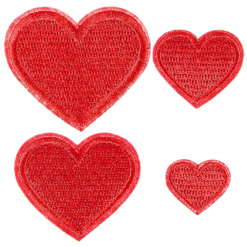 XLIUAX 40 Pcs Heart Iron On Patches, Iron On Heart Patches Hearts | Patch Mini Sew-on Embroidered Patch for Clothing Jackets Backpacks Jeans Hats Applique Four Sizes(Red)