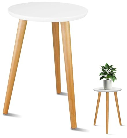 Yoodriy Supporto per Piante da Interno in Legno, Design Rotondo Moderno, Tavolino Decorativo Stile Metà Secolo, Portavasi Elegante e Robusto per Casa, Soggiorno, Balcone o Ufficio, Colore Bianco
