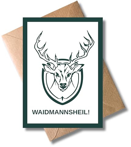 WBdesignz Jagdkarte „Waidmannsheil!“ mit Umschlag - stilvolle Grußkarte für Jäger, Förster & Naturfreunde - Glückwunschkarte mit Hirschmotiv für Geburtstag, Jagdprüfung & besondere Anlässe (DIN A6)