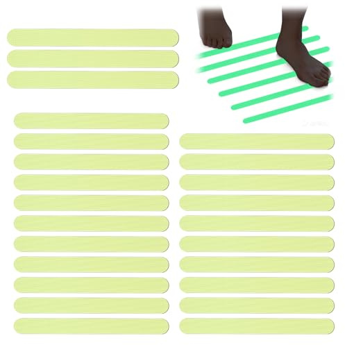 24pcs Glow in Dark Anti Slip Tape,2X20cm Luminous Tape for Stairs Grip Tape,Swimming Pool Anti-Slip Tape,Waterproof Safety Warning Tapes,Stair Grip Stickers for Staircases,Bath Floor,Bathtub,Kitchen