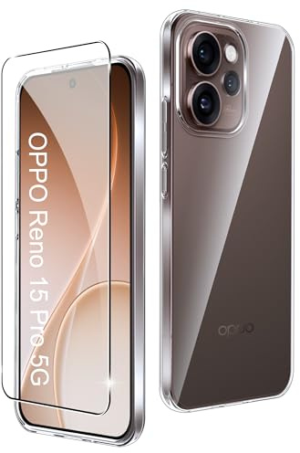 CAUHENYEE Trasparente Cover per OPPO Reno 15 Pro 5G Custodia, con 1 Pezzi Schermo in Vetro Temperato, Cover Sottile e Morbida in TPU Trasparente