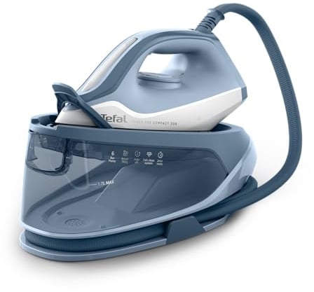Tefal Power Pro Compact 200 Dampfbügelstation, 2400 W, leicht und kompakt | 120 g/min variabler Dampf, 360 g/min Dampfstoß, 1,7 L Wassertank, Keramikbügelsohle, Anti-Kalk, Blau/Weiß, SV6210E0