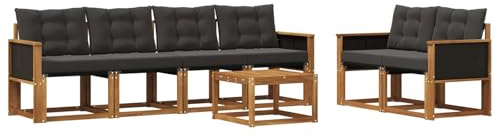 vidaXL Outdoor-Sofagarnitur mit Kissen 7 pcs Natürlich und Schwarz, Gartenmöbel, modernes Outdoor-Sofa, Robustes Terrassenset, Bequeme Sitzgelegenheit für deinen Außenbereich