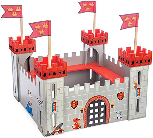 Le Toy Van – Pädagogisches Castles Collection Rollenspiel „Meine erste Ritterburg“ aus Holz – Rot | Ritterburg Spielset aus Holz für Kinder Modellburg für Mädchen & Jungen | TV256
