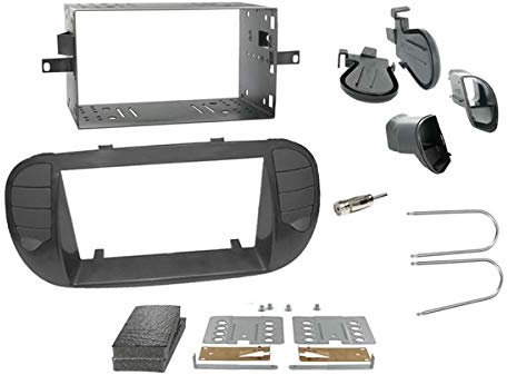 Sound Way Kit Montaggio Autoradio, Mascherina 2 DIN con Plancia Metallica, Adattatore Antenna, Chiavi di Smontaggio, Compatibile con Fiat 500 Cinquecento