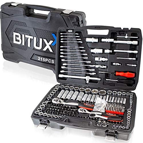BITUXX Werkzeugkoffer 215 tlg Werkzeug Knarrenkasten Ratschenkasten Nusskasten Stecknuss Adapter Umfangreiches Set mit 1/2 1/4 3/8 Ratschen & Zubehör