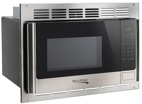 RecPro RV Microwave with Trim Kit | 1.0 Cu. Ft. | 900W | Direct Replacement for Greystone and High Pointe (Stainless Steel)