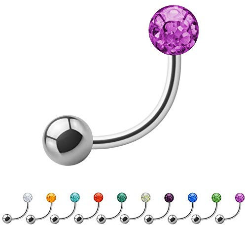 Treuheld® | 1.6mm x 20mm Piercing Banane Silber | 5mm Kristall Kugel + 5mm Stahl Piercingkugel | Pink/Rosa | Chirurgenstahl | Nabel, Intim