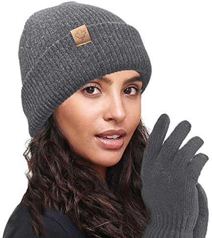 TOSKATOK Damen Warm Thermal gefüttert Chenille Hut und Handschuh Set