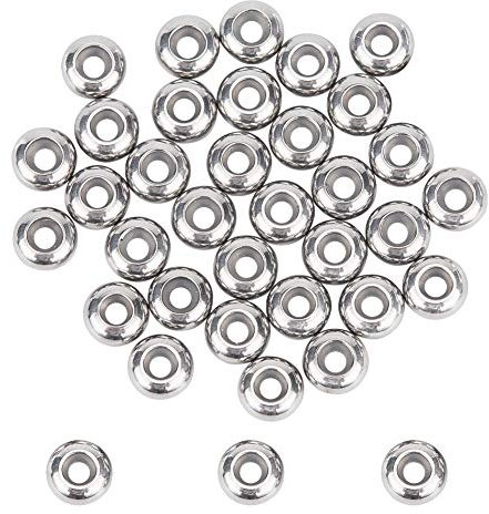 UNICRAFTALE 40 Stk 6mm Rondelle Stopper Perlen 304 Edelstahl Slider Perlen Mit Kunststoff 1mm Kleines Loch Lose Perle Metallperlen Fidning Für DIY Armbänder Schmuckherstellung