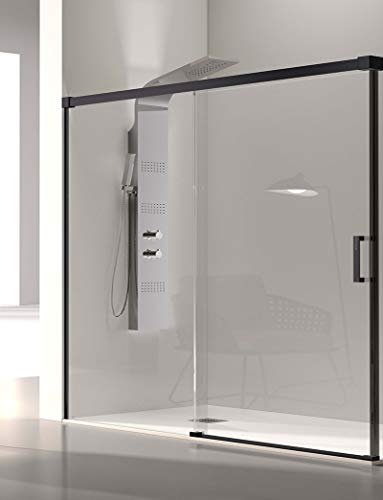 Paroi de douche avant - 1 lame fixe et 1 porte coulissante - Verre de sécurité de 6 mm - Modèle Glase 2 BN (168-172 cm)