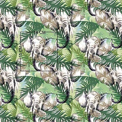 Pingianer 100x160cm Tiger Zebra Elefant Wilde Tiere 100% Baumwolle Baumwollstoff Kinder Meterware Handwerken Nähen Stoff (Elefant Dschungel, 100x160cm)