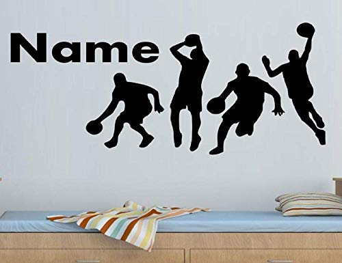 Wandaufkleber, Anpassbarer Name Basketballspieler Muster Vinyl Wandtattoos Junge Kinder Jugendzimmer Wohnkultur Tapete 52X75Cm
