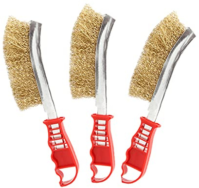 3 Stück Drahtbürsten Drahtbürste Set Klein Drahtbürsten mit Borsten aus Edelstahl Messing und Nylon gebogener Griff für die Reinigung von Schweißschlacken und Rost (3 Pcs)