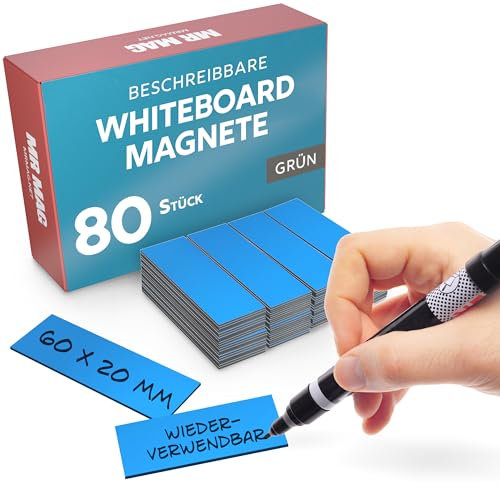 MrMag® 80 Magnetstreifen zum beschriften - blau - Whiteboard Magnete 60x20mm - Magnet-Etiketten beschreibbar - beschreibbare Magnetschilder