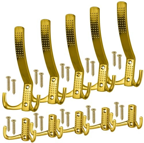 Stahlia Garderobenhaken Kleiderhaken Garderobe (10 Stück) GOLD-OPTIK Metallhaken Haken zum Schrauben Haken für Garderobe Handtuchaufhänger