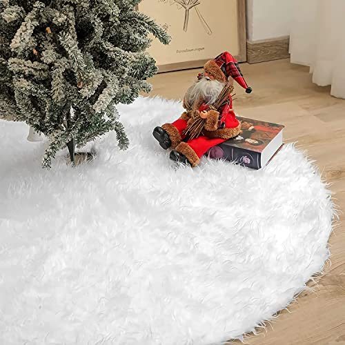 Kunstpelz-Weihnachtsbaum-Fußabdeckung, Teppich für Weihnachtsfeier-Dekoration, kreative Röcke mit Weihnachtsmuster für das Neue Jahr (Weiß / 120CM)