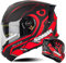 RUTXE Motorrad Modularer Helm Moped E.C.E Integralhelm mit Doppelscheibe helme Roller Sturzhelm für Herren & Damen (Mattrotes Pferd) (65~66cm 4XL)