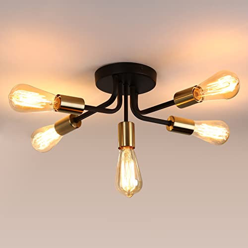 Modern Sputnik Chandelier Ceiling Light 5 Lights Black Semi Flush Mount Ceiling Lights Pendant Light Adjustable Arm Fitting for Bedroom Living Room Restaurant (Bulb NOT Included)