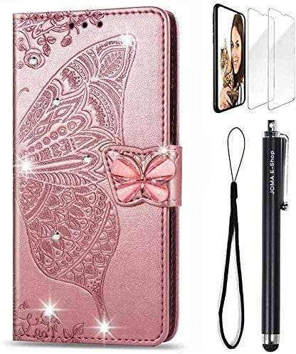 For Oppo Find X5 Lite 5G Case 3D Glitter Bling Sparkly Gems Butterfly Flip Case Stand PU Leather Wallet Phone Case Card Slots Magnetic TPU Shockproof Reno7 5G Cover Screen Protector Rose Gold
