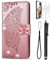 For Oppo Find X5 Lite 5G Case 3D Glitter Bling Sparkly Gems Butterfly Flip Case Stand PU Leather Wallet Phone Case Card Slots Magnetic TPU Shockproof Reno7 5G Cover Screen Protector Rose Gold