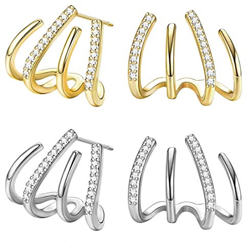 Krallenohrringe für Damen, Zirkonnadelohrringe, Silberkrallenohrringe, Goldkrallenohrringe (2 Paar)