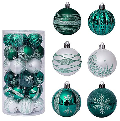 Uposao 30 Stück Kunststoff Weihnachtskugeln,Glänzend Christbaumkugeln Set Weihnachtsbaumschmuck Baumkugeln Farbige Dekoration Kugeln Weihnachtsbaum Deko zum Aufhängen für Weihnachten ∅60mm,Grün