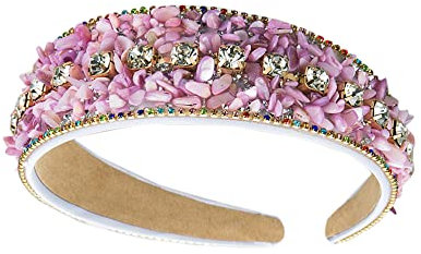 Strass Stirnband Breite gepolsterte Haarband Sparkle Silber Diamant Stirnband Kristallperle Verzierte Stirnbänder für Frauen Mädchen (CWIstonePink)