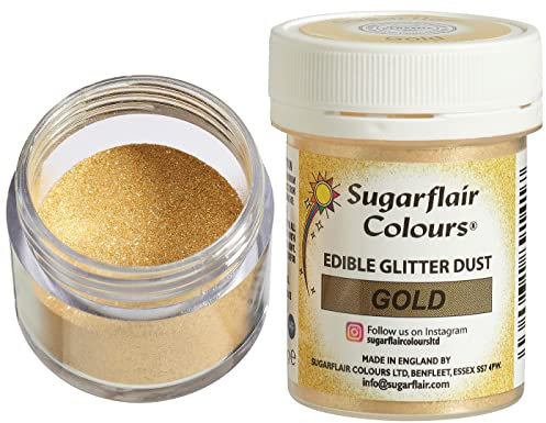 Sugarflair Gold Edible Glitter Dust - Add a Shimmering Rain of Sparkle To Cakes, Cupcakes, Chocolate, Baking, Desserts, Ice Cream, Drinks, Cocktails and more - 10g
