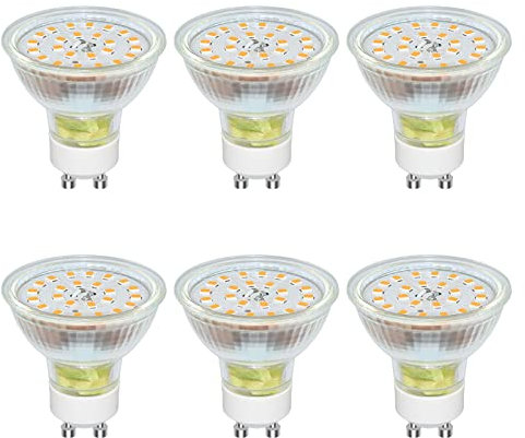 SCNNC LED-Leuchtmittel GU10 MR16 230 V 5 W Warmweiß 3000 K 500 lm, nicht dimmbar, entspricht Halogen-Spot 50 W, 50 mm, LED-Reflektorlampe GU10 für Deckenleuchte, Schrankbeleuchtung, 6 Stück