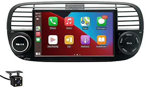 BOOMBOOST Wireless CarPlayer Android Auto Car Stereo Android 7 Inch 2 Din Touch Screen Car Radio Support Bluetooth/FM/WiFi/GPS/Mirror Link Compatible with Fiat 500+4LED Camera (Black)