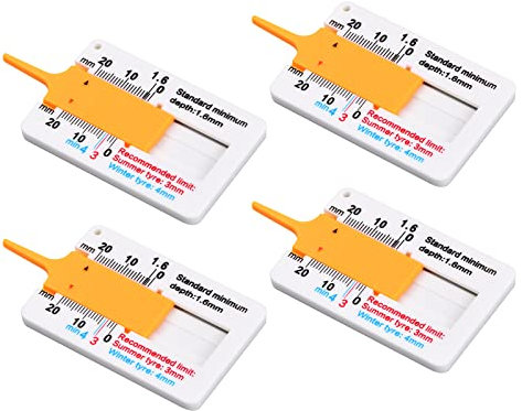 Cozlly 4 Stück Reifen Profiltiefenmesser, 0-20 mm Kunststoff Reifenprofil Tiefenmesser, Profilmesser Reifen Tragbar, Tiefenmessschieber, Profiltiefe Messwerkzeug für Auto, Motorrad, Van, Wohnwagen