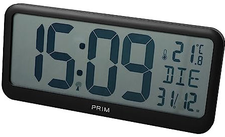 PRIM Radio Nika Digitale Funk-Uhr Wecker, Alarm Clock, Funkgesteuert, Kalender, Thermometer, Moderne Design Tisch oder Wand-Deko für Wohnzimmer, Küche, Büro, Schlafzimmer und jeden Raum im Haus