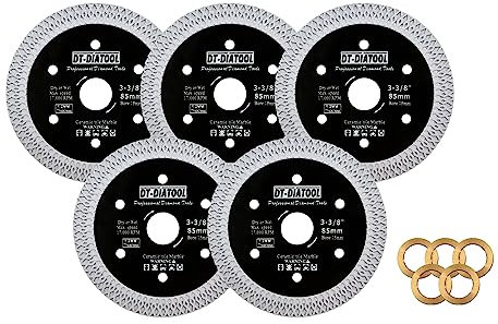 DT-DIATOOL Diamond Tile Disc 3-3/8 (85mm) Cutting Porcelain Tile Ceramic Marble Granite Circular Cutting Disc with X Mesh Segment Arbor 10mm-15mm Pack of 5